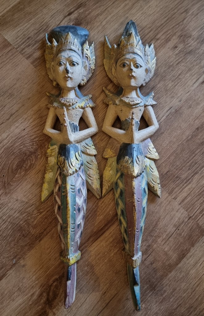 Set Balinese wandsculpturen 51 cm Handgemaakt houtsnijwerk, Ophalen, Gebruikt, Oosters, Hout
