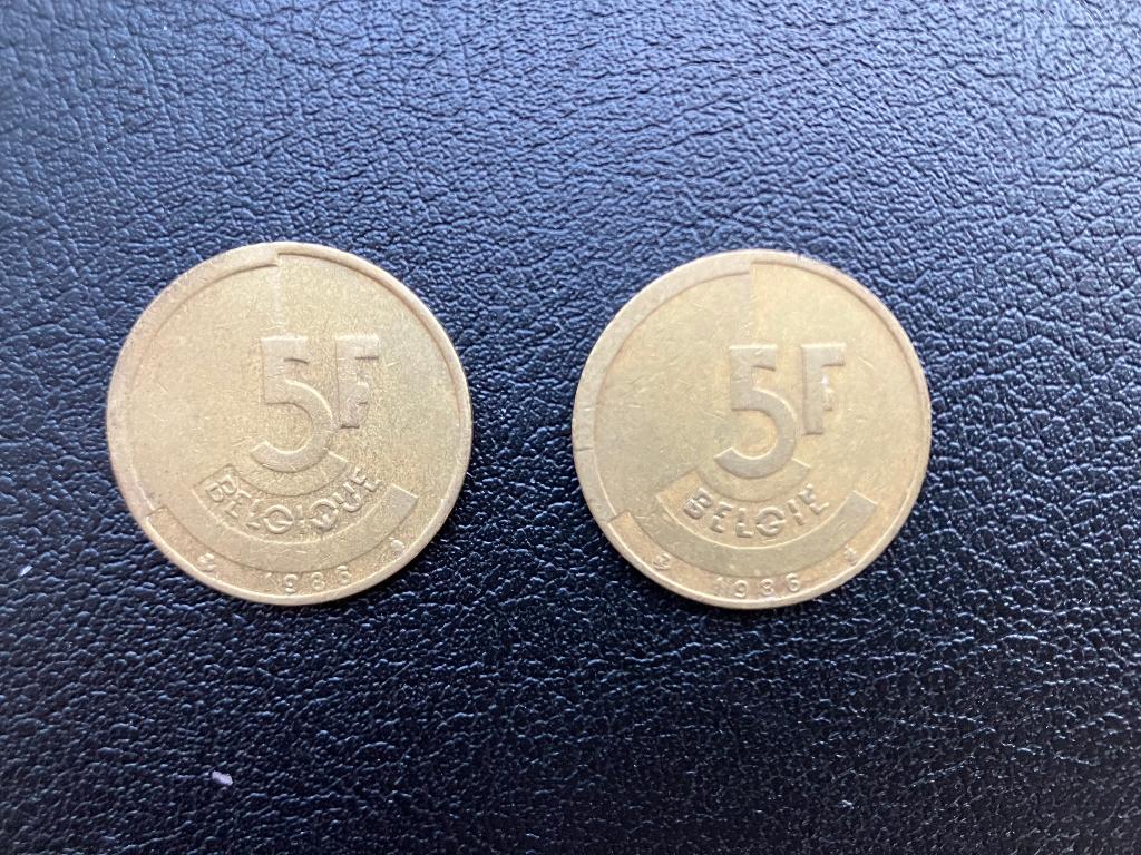2x Munt 5 Belgische Franc uit 1986, Postzegels en Munten, Munten | België, Ophalen of Verzenden, Losse munt