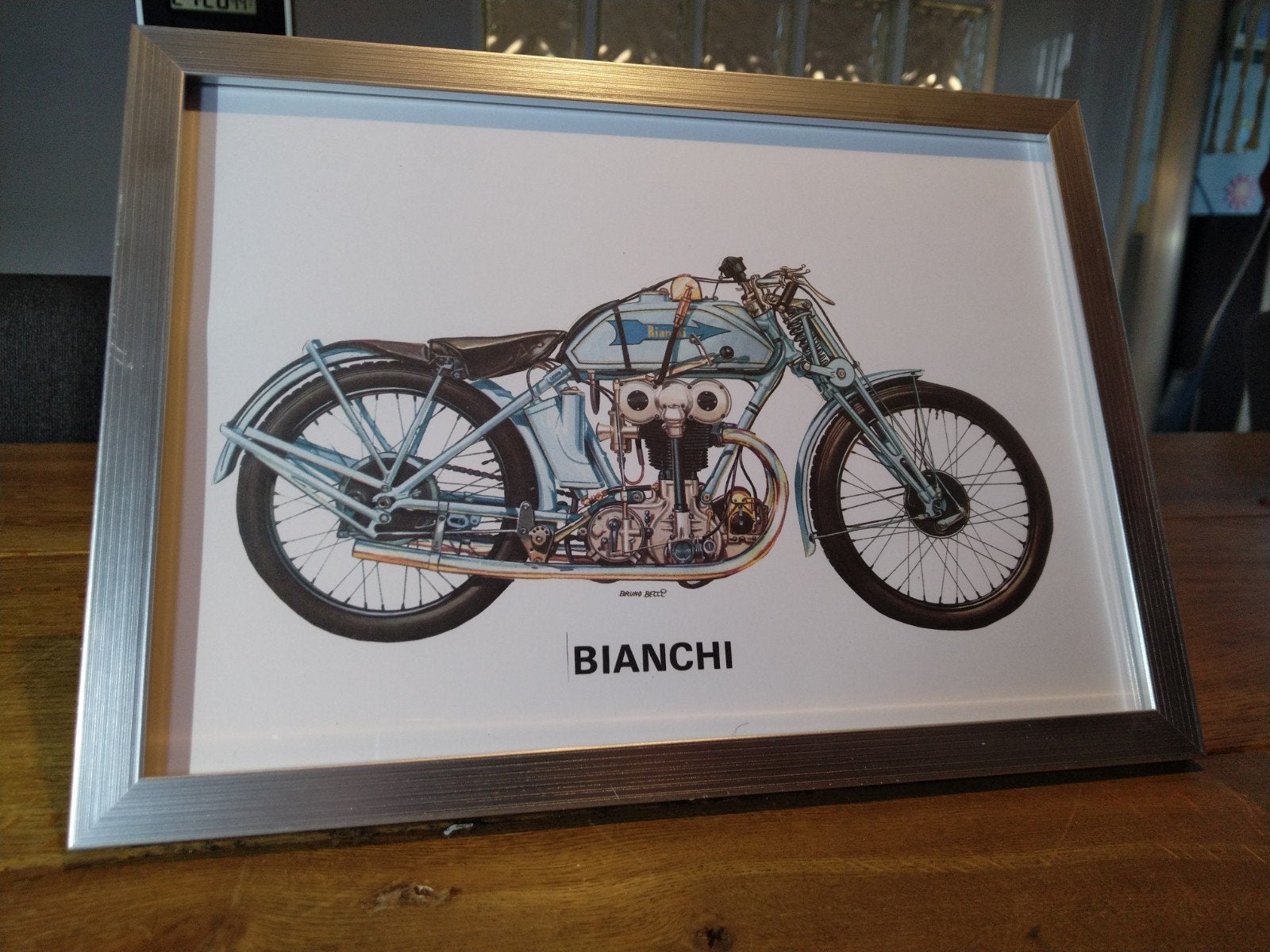 Poster Bianchi 350cc Racer 1930, Ophalen of Verzenden, Zo goed als nieuw, Motoren