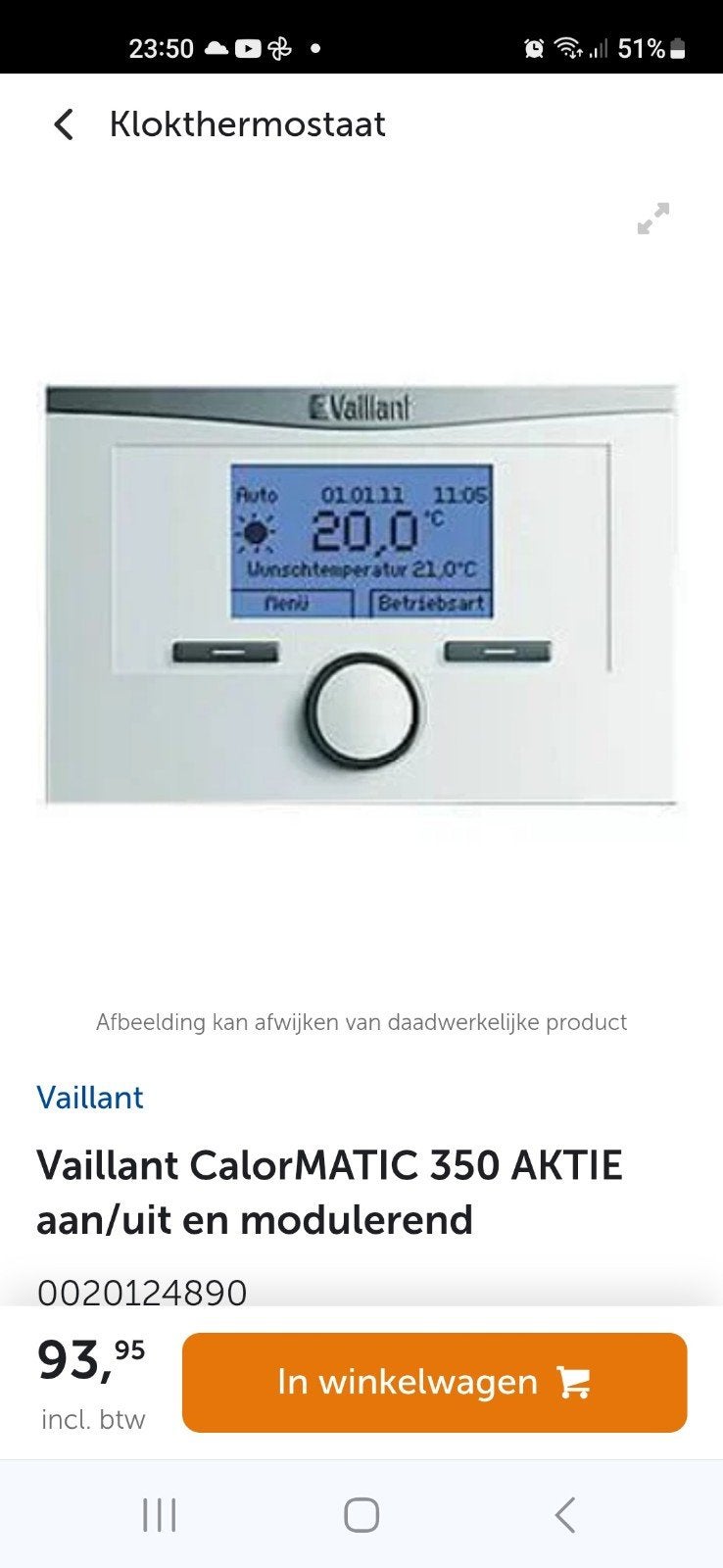 Vaillant CalorMATIC 350 Klokthermostaat, Ophalen of Verzenden, Slimme thermostaat, Gebruikt