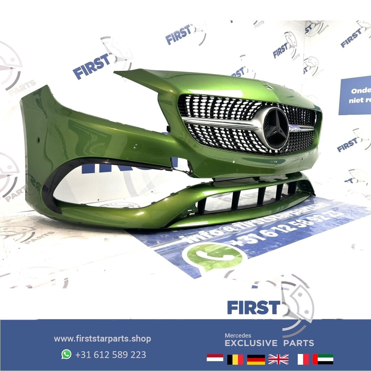 W176 Facelift A45 AMG Voorbumper groen 2019 + Diamond gril o, Gebruikt, -, Voor, Ophalen of Verzenden