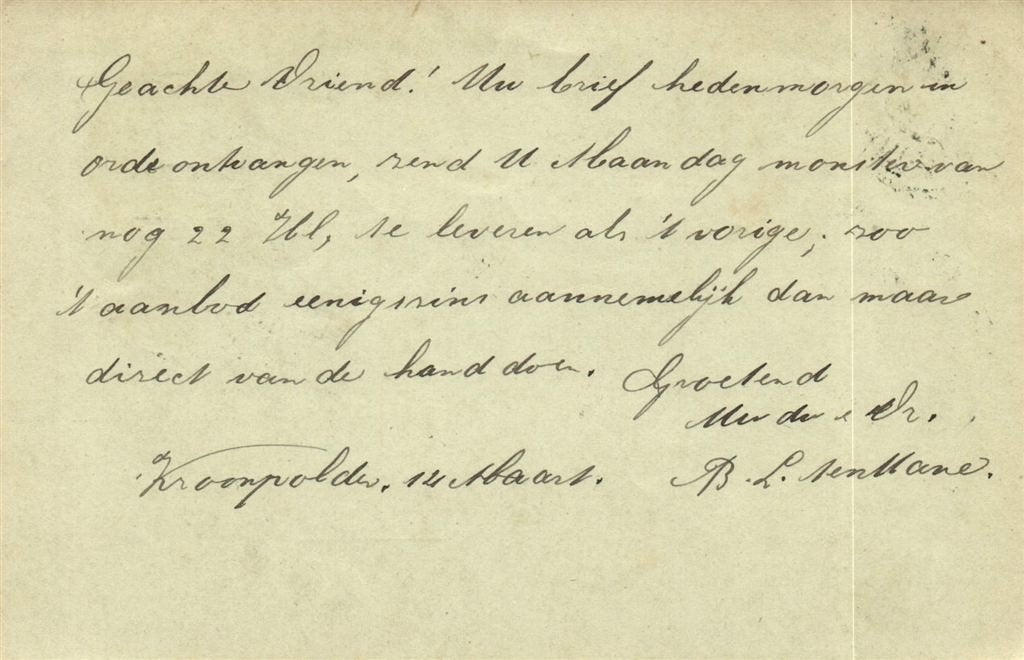 B.L. ten Mane, Kroonpolder - 03.1905 - briefkaart, Ophalen of Verzenden, Briefkaart
