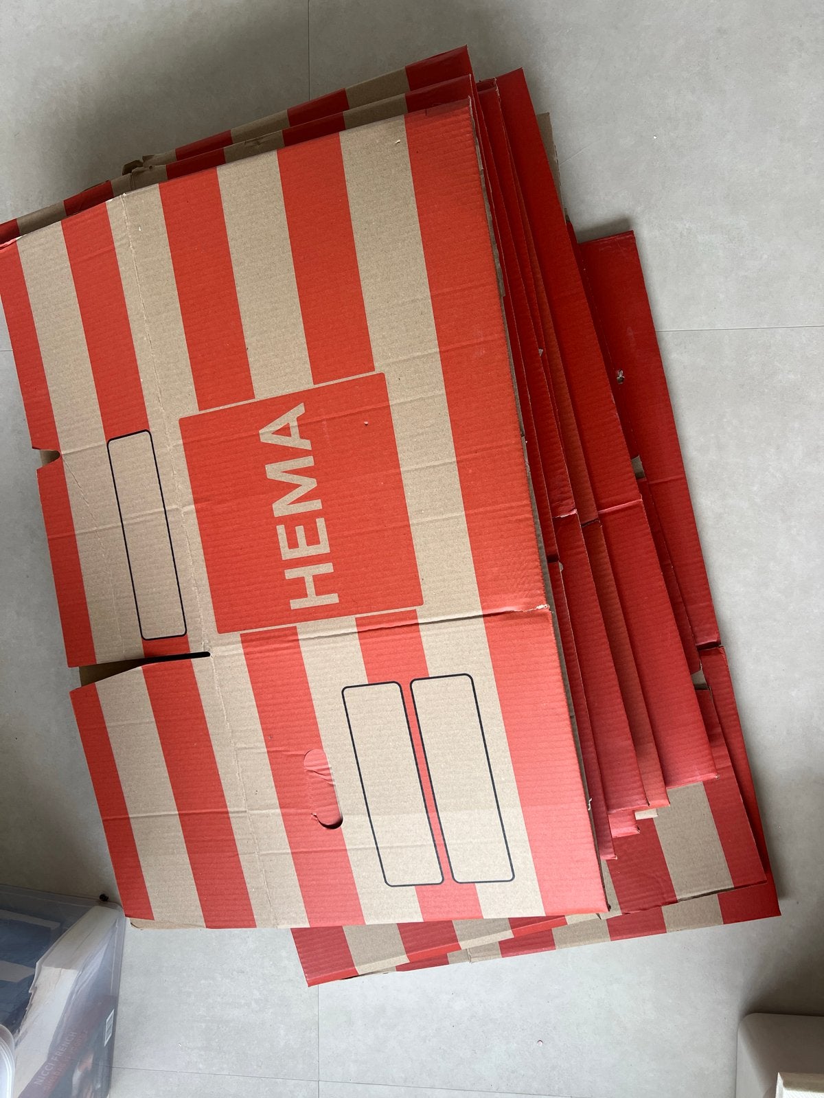 8 Hema verhuisdozen, goede staat, diverse formaten, Ophalen, Opvouwbaar, 50 tot 75 cm, Minder dan 40 cm