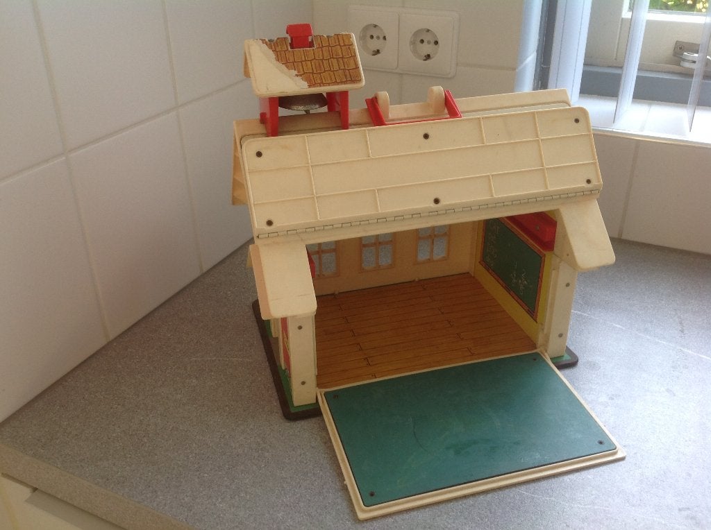 Fisher Price schoolgebouw, vintage, 923, Belgium, Ophalen of Verzenden, Gebruikt, Speelset, Met geluid