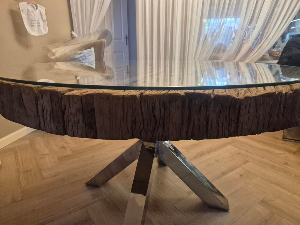 (GERESERVEERD)Eric kuster 130 cm met krasvrij glasplaat, Huis en Inrichting, Tafels | Salontafels, Rond, Ophalen of Verzenden