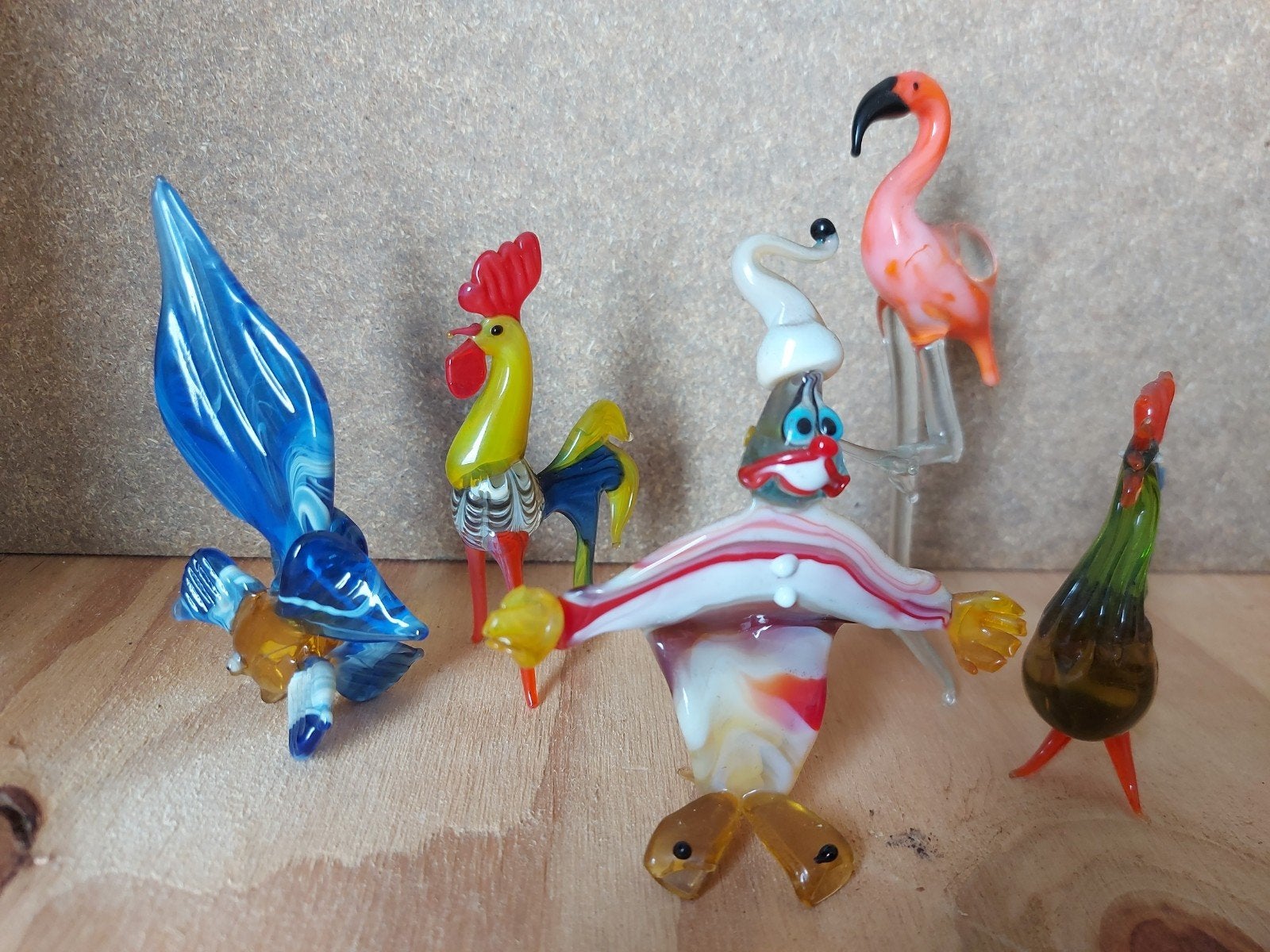 Set van 5 glazen beeldjes: dieren en clown, Verzamelen, Ophalen of Verzenden, Gebruikt, Dier
