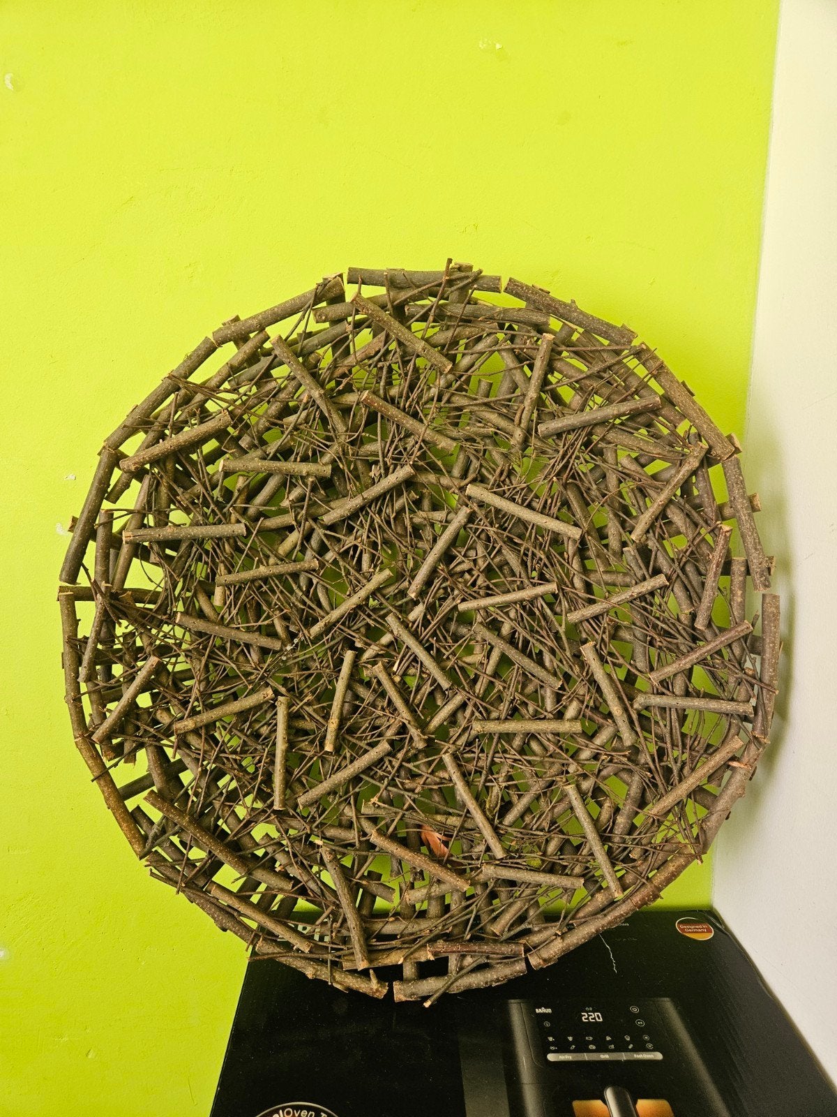 Decoratieve schaal/wanddecoratie van takken, 48cm diameter, Huis en Inrichting, Ophalen, Gebruikt, Landelijk, Natuurlijk materiaal
