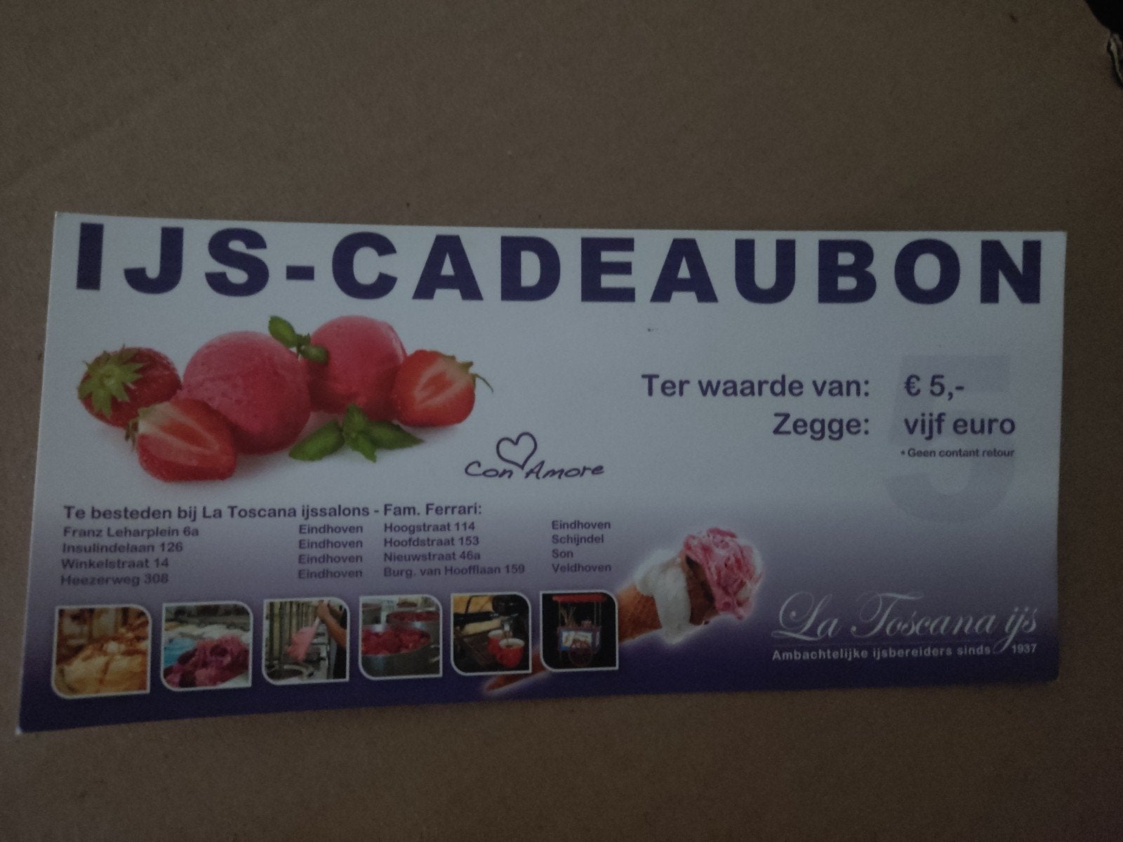 Diverse cadeau bonnen, Tickets en Kaartjes, Eén persoon, Cadeaubon