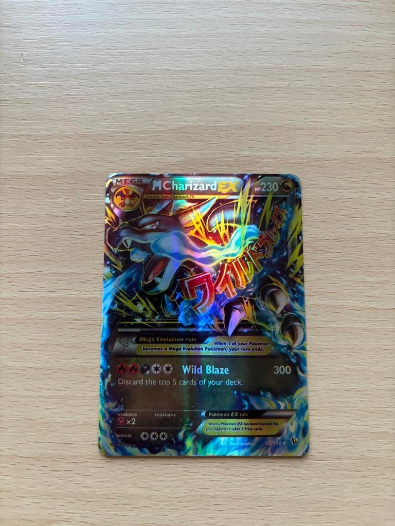 M Charizard EX Pokémon Kaart - Holo Foil, Ophalen of Verzenden, Zo goed als nieuw, Losse kaart, Foil