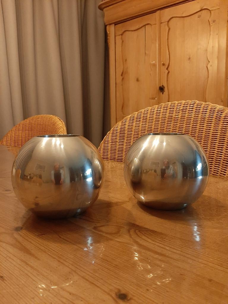 VINTAGE - IKEA NASSJO - 2 KANDELAARS - ALUMINIUM - 1990, Antiek en Kunst, Ophalen of Verzenden, Overige materialen