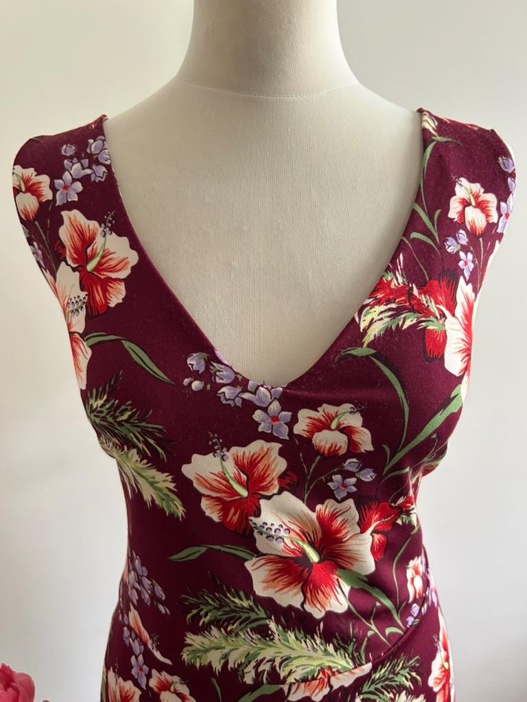 King Louie maat XL wijnrode bloemen maxi jurk 3321, Maat 46/48 (XL) of groter, Ophalen of Verzenden, Zo goed als nieuw, King Louie