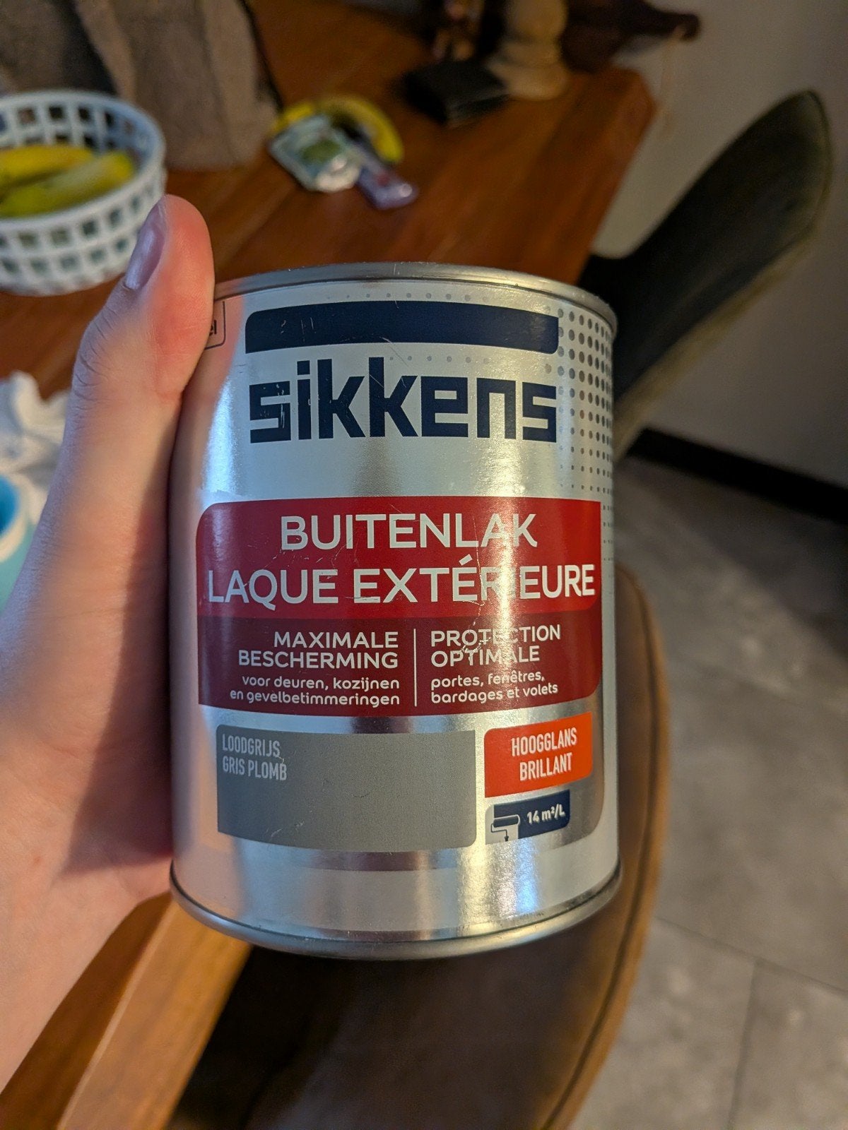 Nieuwe pot Sikkens buitenlak Loodgrijs 0,75L hoogglans, Nieuw, Ophalen of Verzenden, Lak, Grijs
