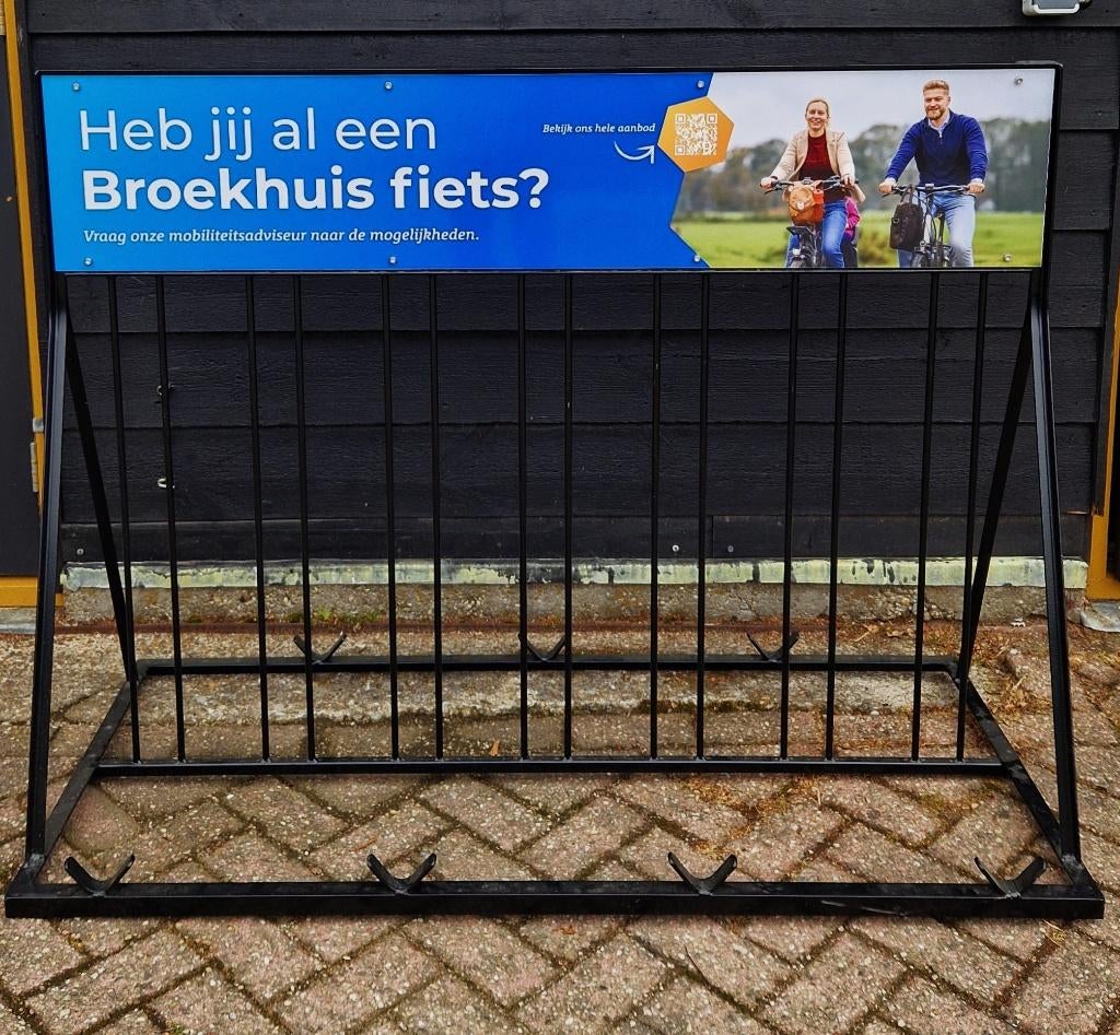 Heb jij al een Broekhuis fiets? Fietsenrek met reclame NIEUW, Ophalen, Nieuw