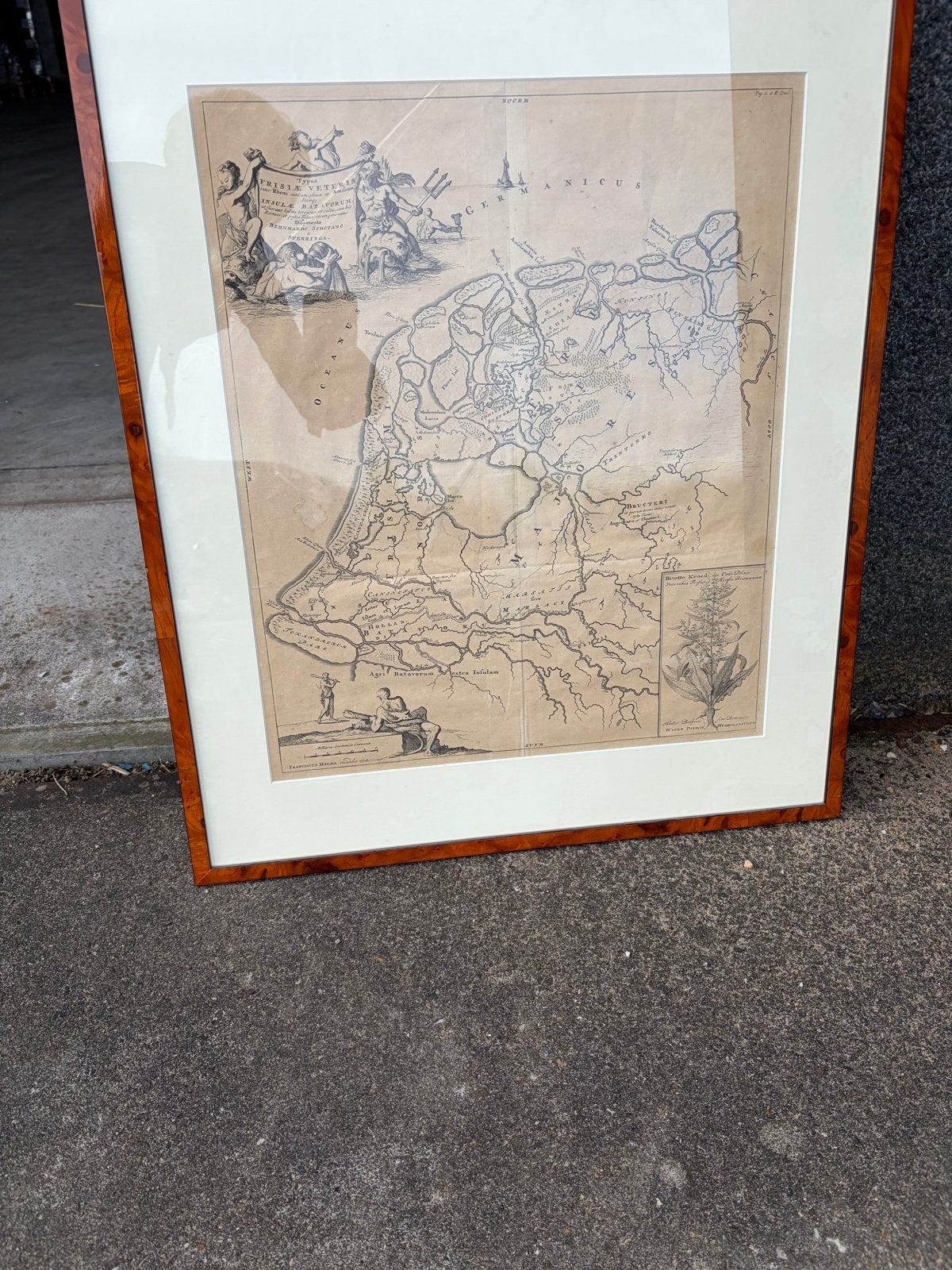 Antieke kaart van Frisia Vetus, ingelijst, Ophalen