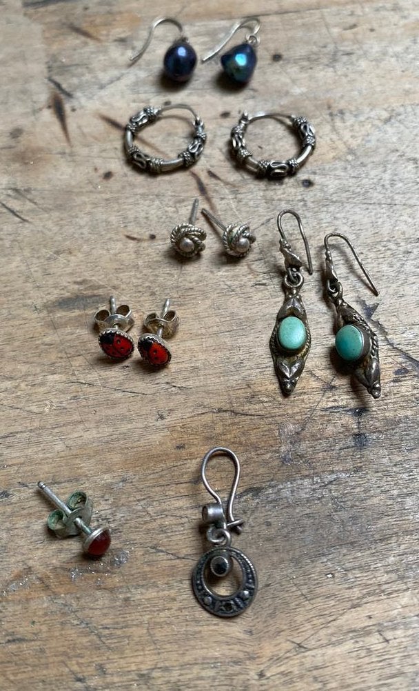 925 Zilveren Oorbellen Collectie: 5 Paar & 2 Enkele, Gebruikt, Ophalen of Verzenden, Met edelsteen, Knopjes of Stekers
