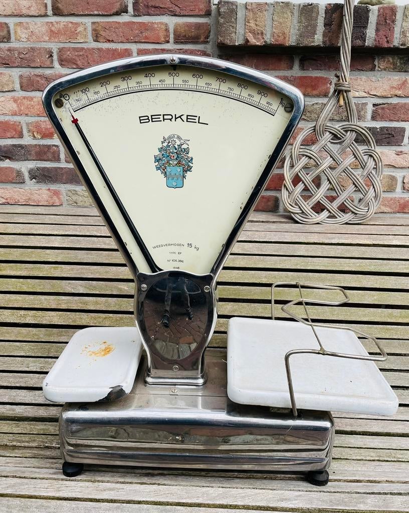 Oude design chromen Berkel klok weegschaal uit 1948, Ophalen