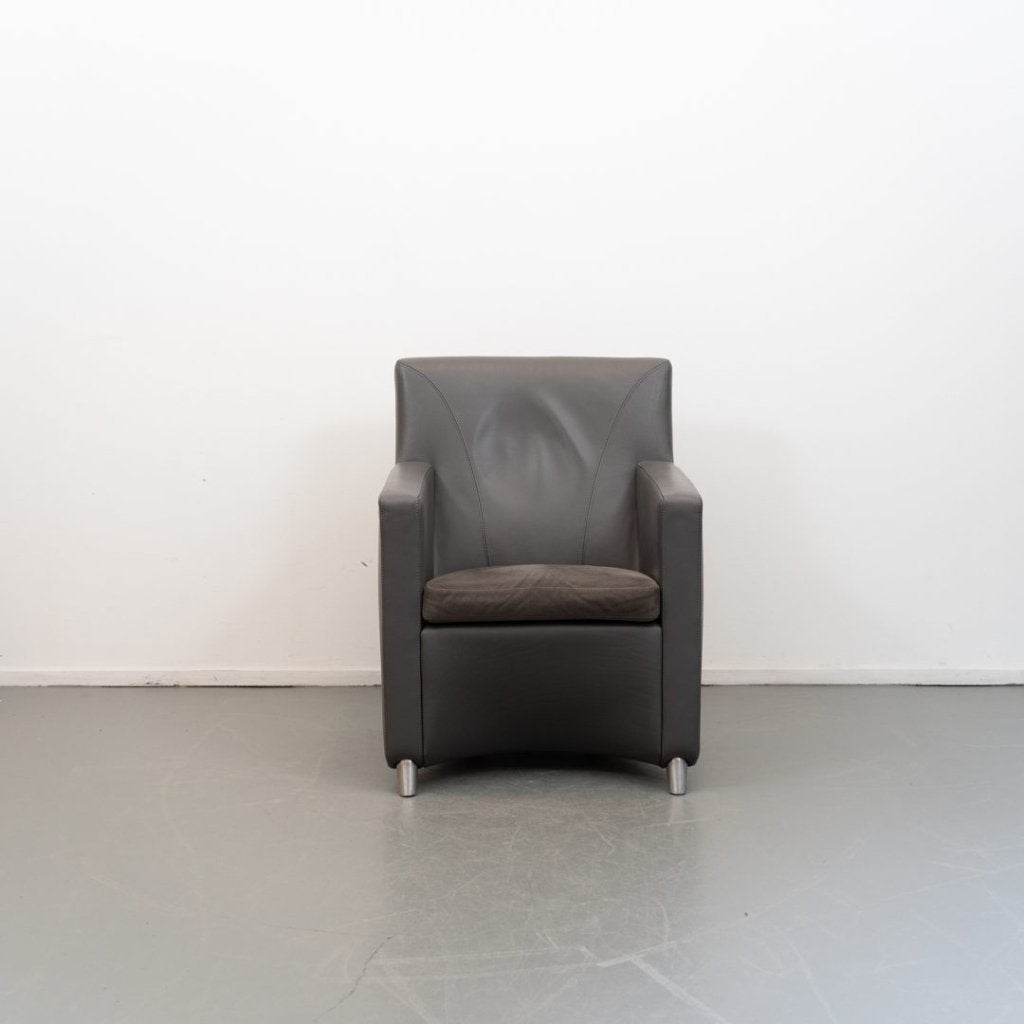 Leolux Dolcinea Fauteuil Donkergrijs Leer - Aluminium, Niet ingevuld, Zo goed als nieuw, Niet ingevuld, Niet ingevuld