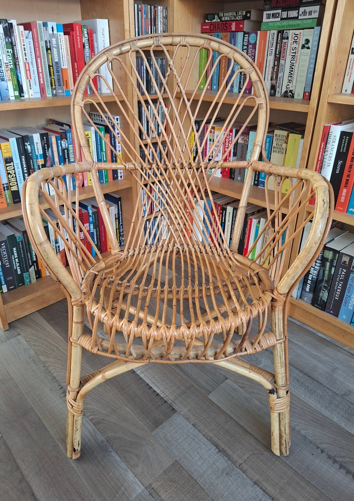 Vintage stoel. Rotan. Boho. Riet. Rohe?, Huis en Inrichting, Ophalen, Gebruikt, Bruin, Eén