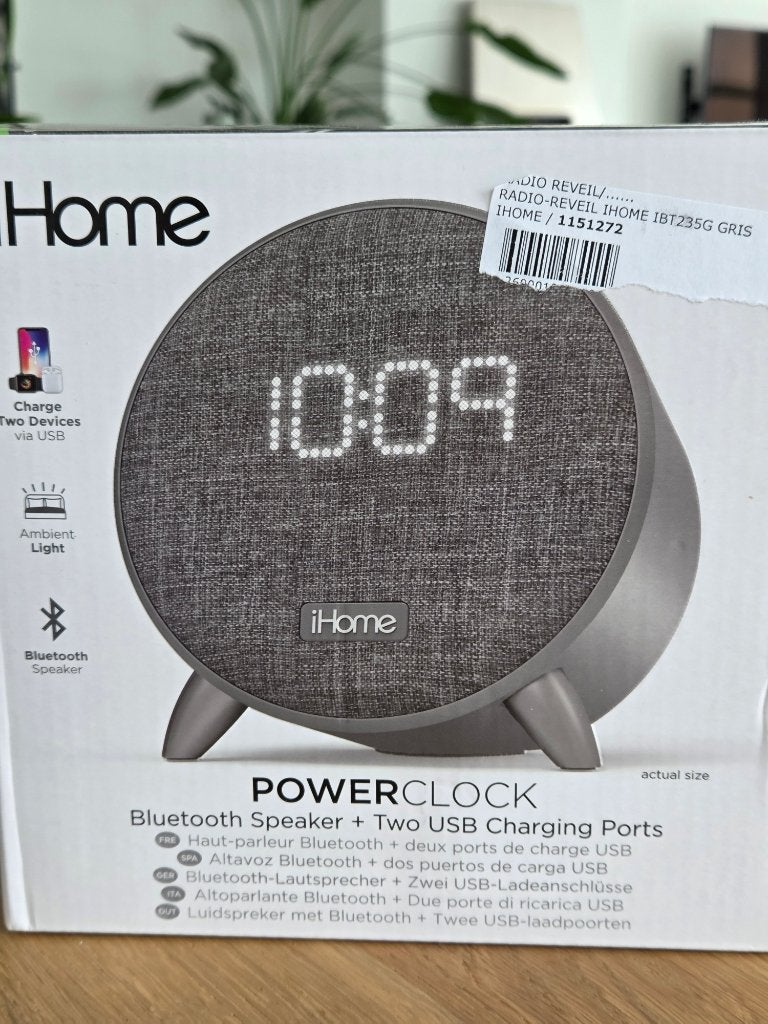 Ihome alarm power clock -grijs bluetooth speaker etc., Witgoed en Apparatuur, Wekkers, Ophalen of Verzenden, Nieuw, Digitaal