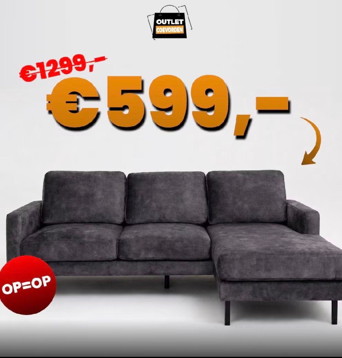 Hoekbank Levi - Meer dan 50% korting! OP=OP!, Ophalen, 250 tot 300 cm, 100 tot 125 cm, Hoekbank