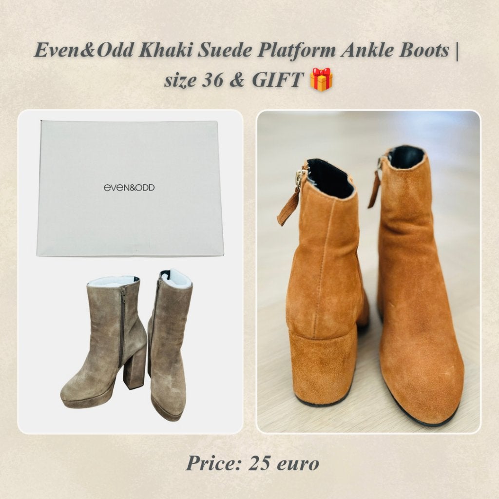 Even&Odd Khaki Suede Platform Ankle Boots | size 36 & GIFT, Kleding | Dames, Ophalen of Verzenden, Zo goed als nieuw, Groen