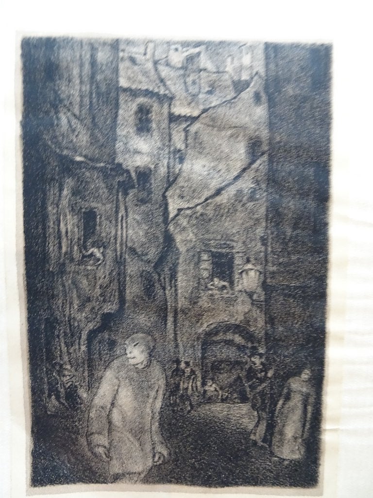 litho de verschijning van Golem Hugo Steiner-Prag 1916, Antiek en Kunst, Origineel, Verzenden, Personages en Fantasiefiguren, Lithografie