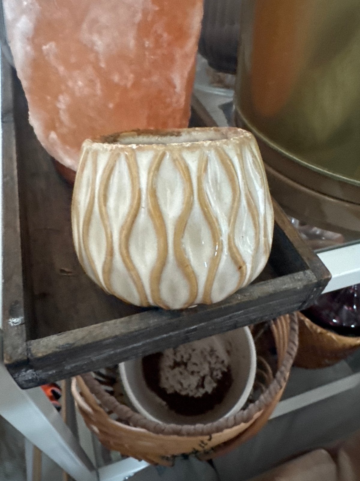 Mini geribbelde plantenpotje, Rond, Ophalen of Verzenden, Aardewerk, Binnen