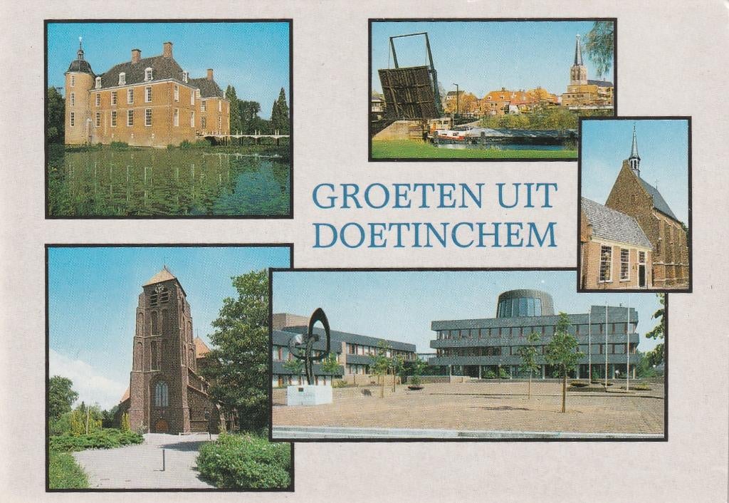 DOETINCHEM Kasteel Kerk Brug Gemeentehuis Groeten, Verzenden, 1980 tot heden, Ongelopen, Gelderland