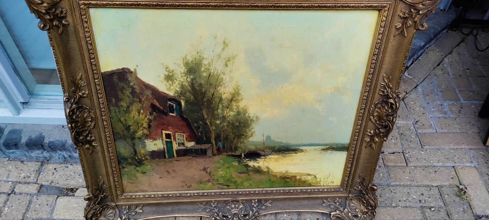 Schilderij Harry Faber: Boerderij aan het water, Ophalen of Verzenden
