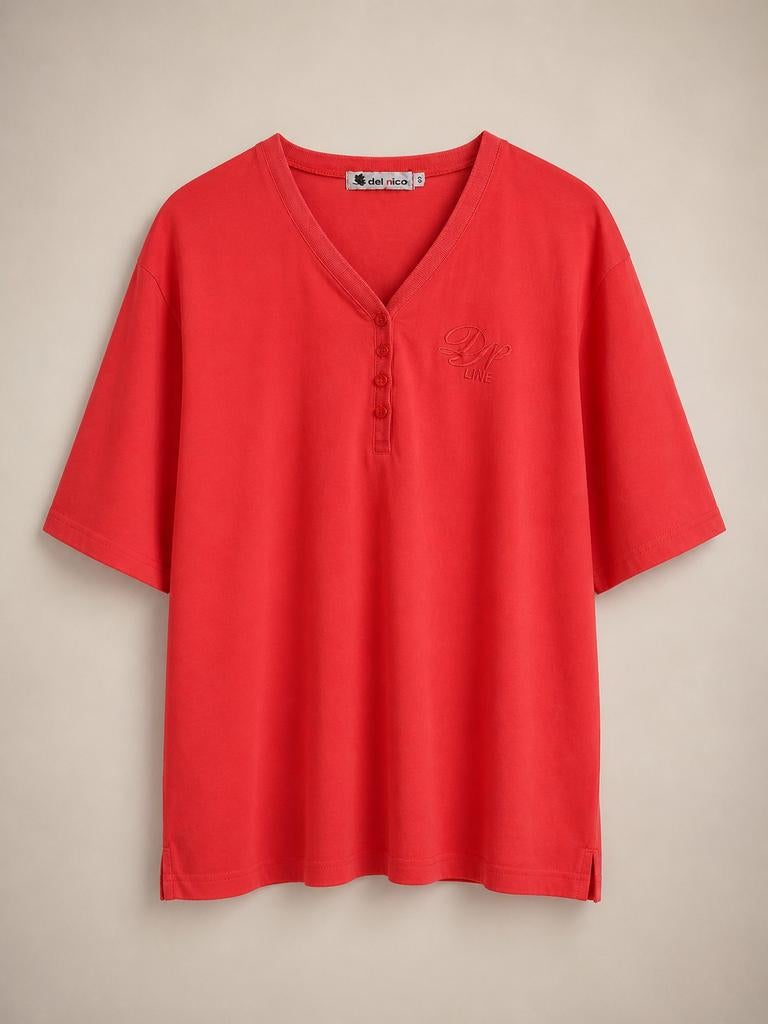 Del Nico Rood Henley T-shirt Maat 42 (L), Maat 42/44 (L), Ophalen of Verzenden, Del Nico, Korte mouw