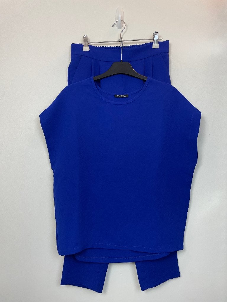 Toupy Paris Steeve set pantalon blouse maat S blauw kobalt, Kostuum of Pak, Blauw, Ophalen of Verzenden, Zo goed als nieuw