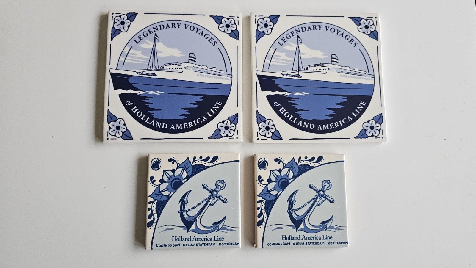 4 Delftsblauwe herdenkingstegels van de Holland America Line, Antiek en Kunst, Ophalen