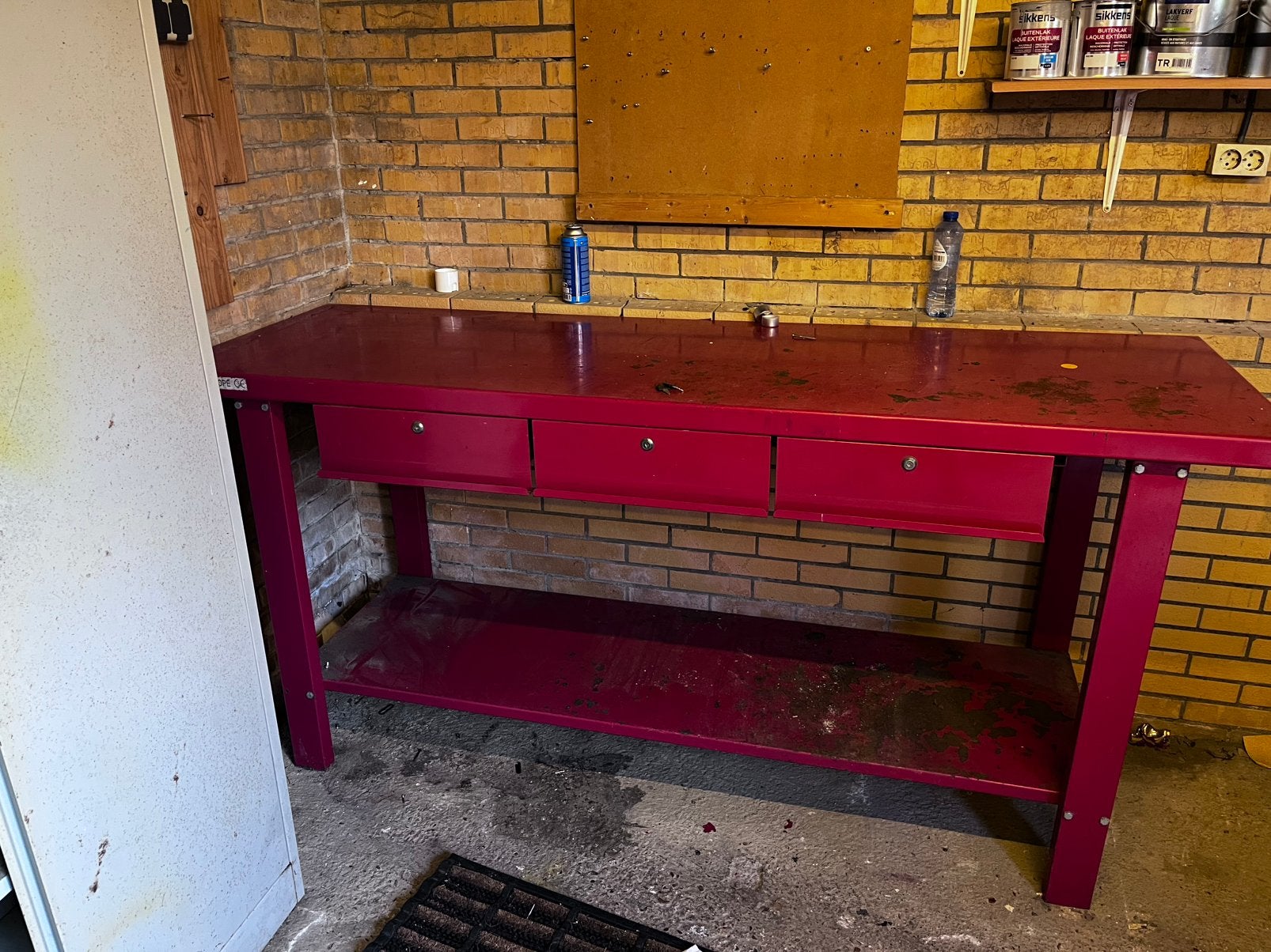 Zware stalen werkbank incl 3 laden, Ophalen, Gebruikt, 170 cm of meer