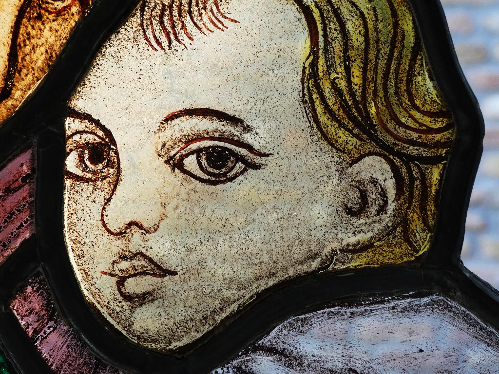 Glas in lood Icoon fragment Madonna Jezus naar Raffaello, Antiek en Kunst, Antiek | Religie, Ophalen of Verzenden