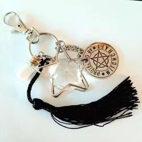 Wicca Pentagram Tas-/sleutelhanger met XL Kristal, Ophalen of Verzenden, Nieuw
