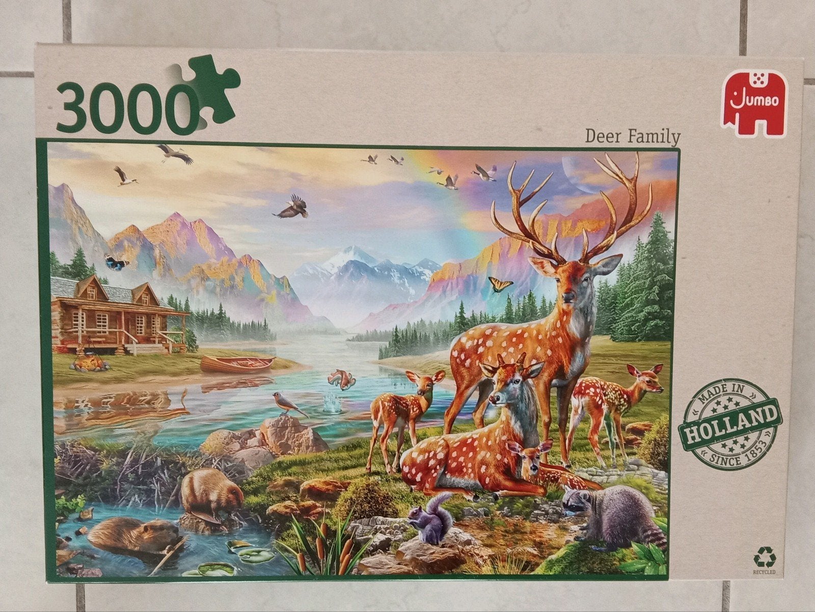 Jumbo Legpuzzel 3000 stukjes - Deer Family, Ophalen, Meer dan 1500 stukjes, Zo goed als nieuw, Legpuzzel