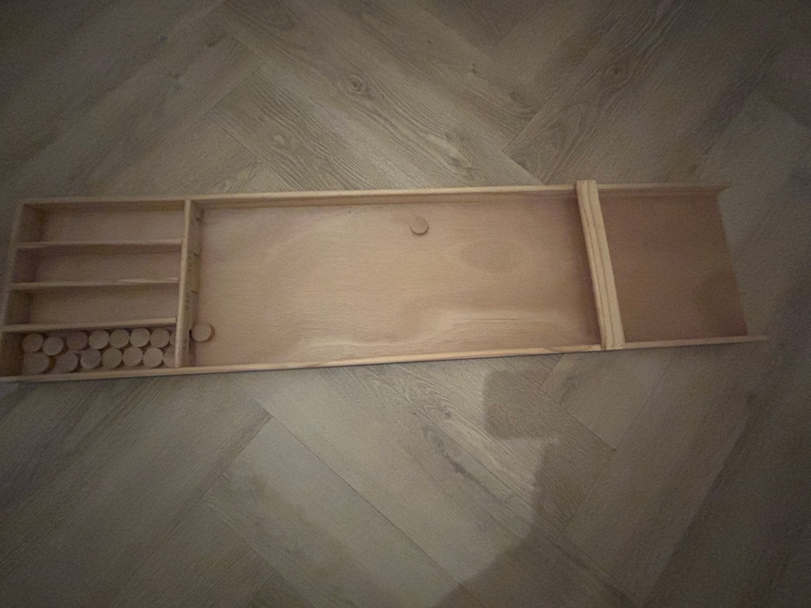 Kleine houten sjoelbak met sjoelschijven, Een of twee spelers, Ophalen, Gebruikt