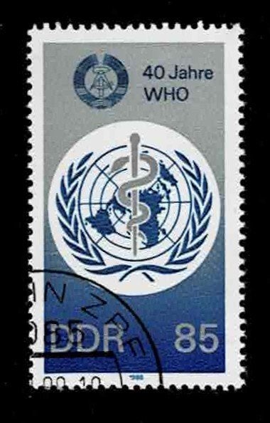 postzegel 2820 DDR Wereldgezondheidsorganisatie 40 jaar, Ophalen of Verzenden, DDR, Gestempeld