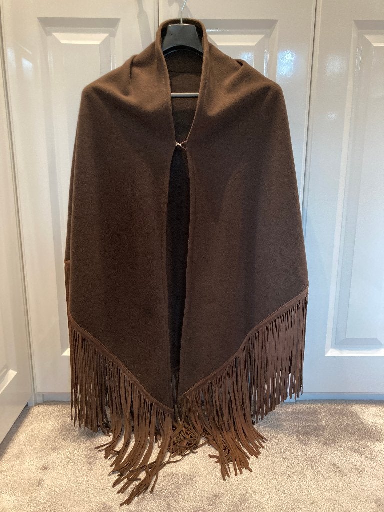 Cape bruin met suede franjes / Sam-Rone Paris, Maat 38/40 (M), Bruin, Ophalen of Verzenden, Sam-rone