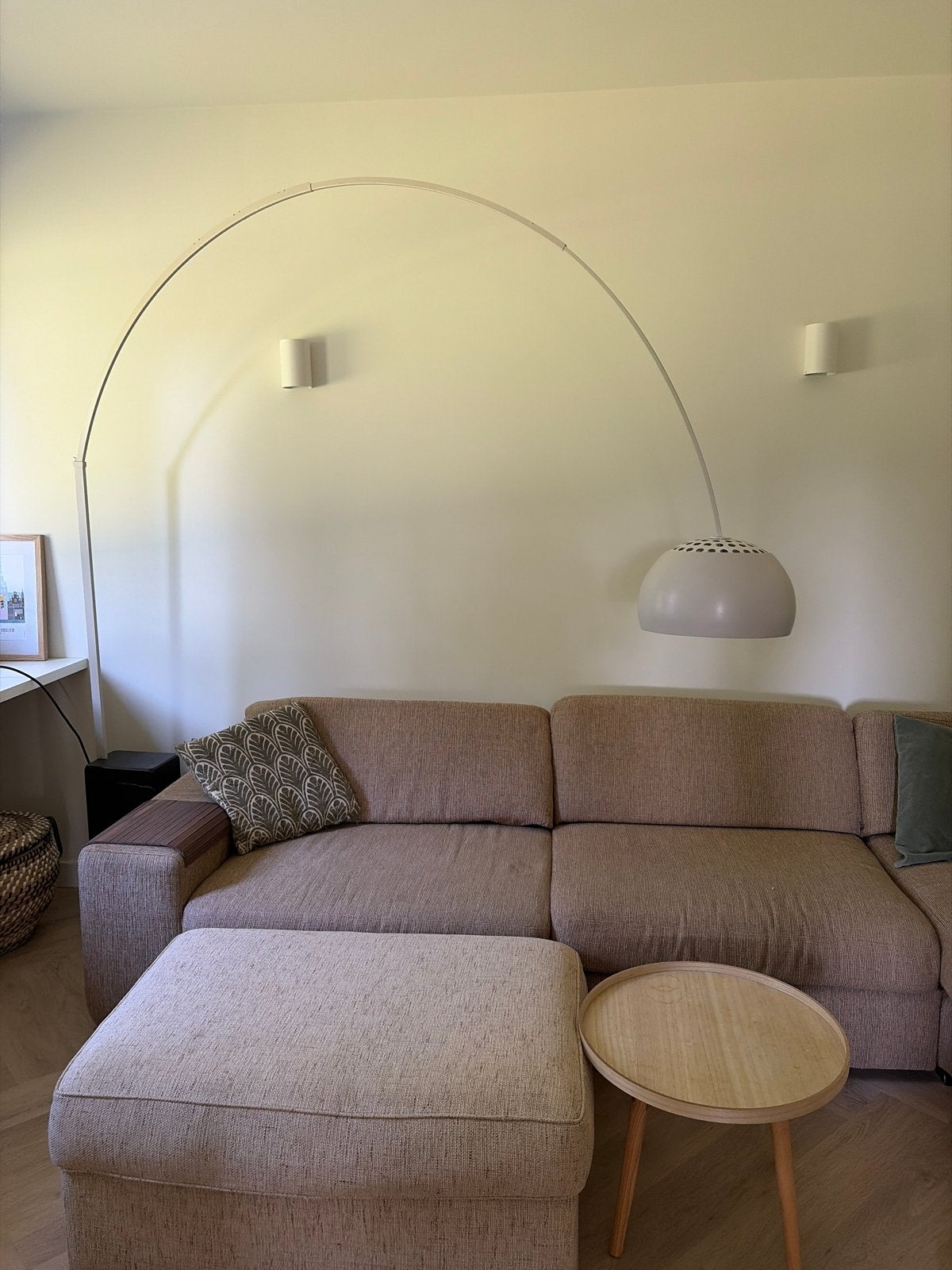 Originele booglamp met zware marmeren blok - crème, Ophalen, Gebruikt, 200 cm of meer, E27 (groot)