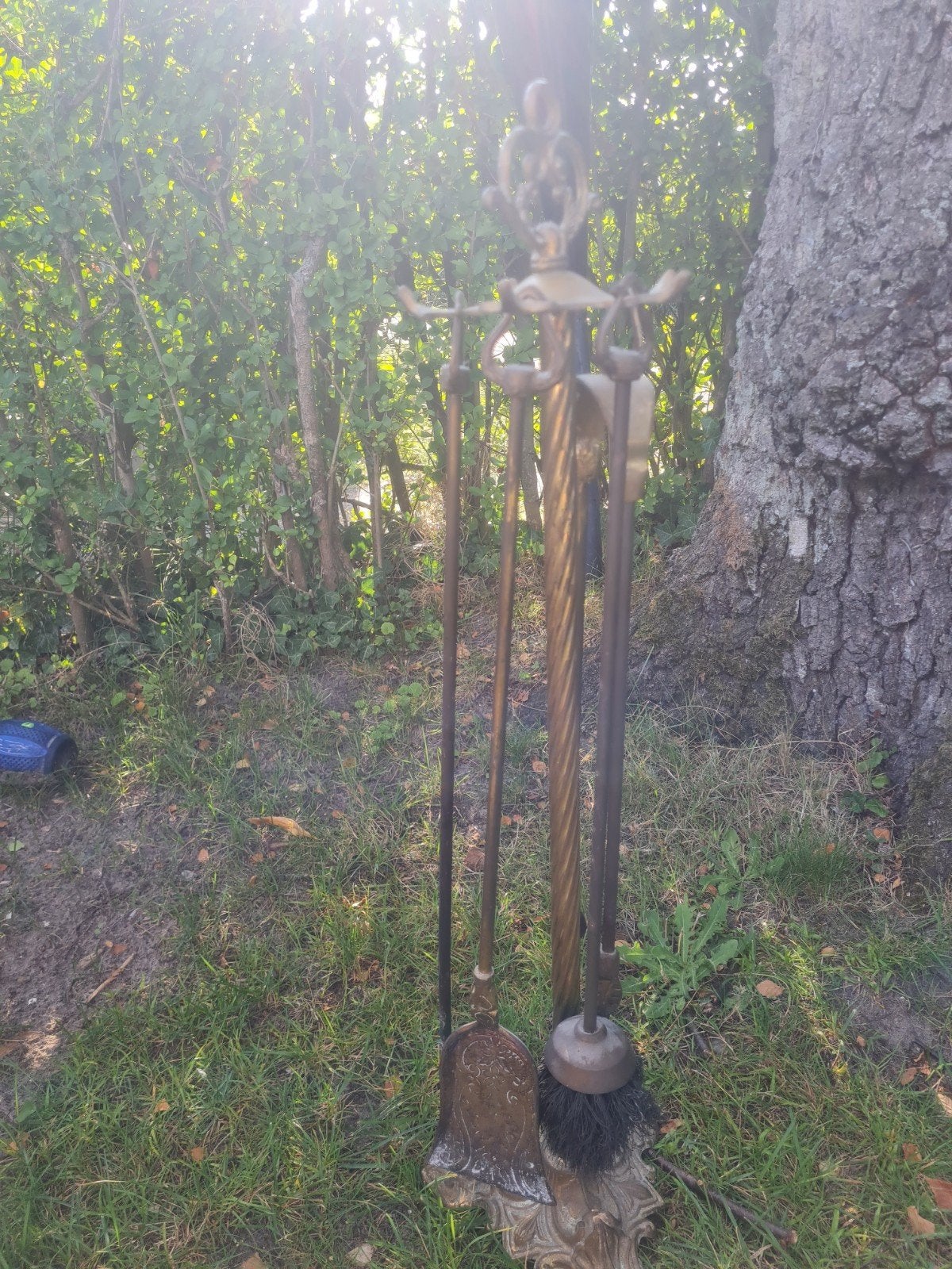 koperen haardstel met 4 accessoires, Ophalen of Verzenden, Gebruikt, Houthaard