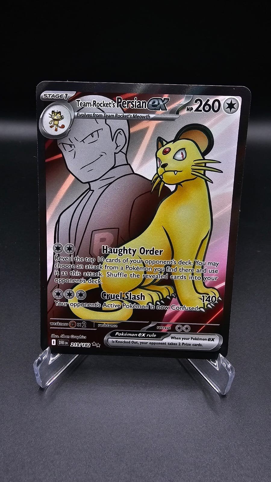 Team Rocket's Persian EX Full Art Pokémon Kaart, Ophalen of Verzenden, Zo goed als nieuw, Losse kaart, Foil