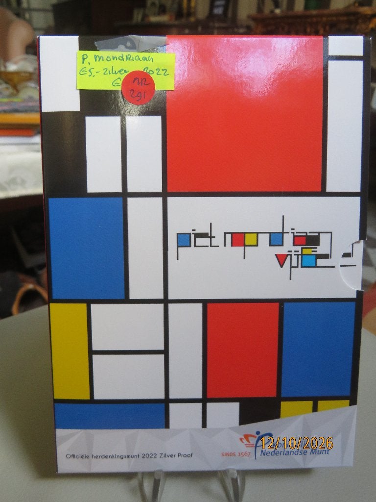 N0.291- Mondriaan Vijfje Proof zilver munt set 2022, Koningin Beatrix, Zilver, Euro's, Ophalen of Verzenden