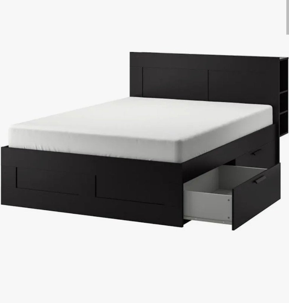 Brimnes King size bed, headboard and Mattress, Ophalen, Zwart, Zo goed als nieuw, 180 cm
