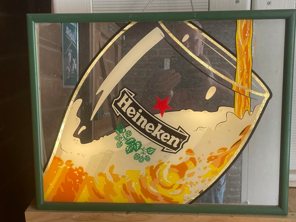 Heineken verlicht reclamebord - Vintage bierdecoratie, Ophalen, Gebruikt, Reclamebord
