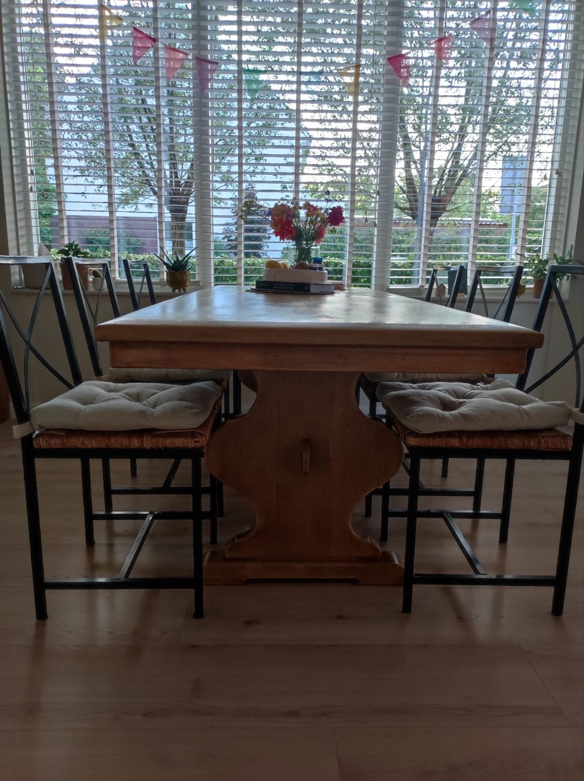 Massief eikenhouten kloostertafel / eetkamertafel, Ophalen, Eikenhout, 50 tot 100 cm, Zo goed als nieuw
