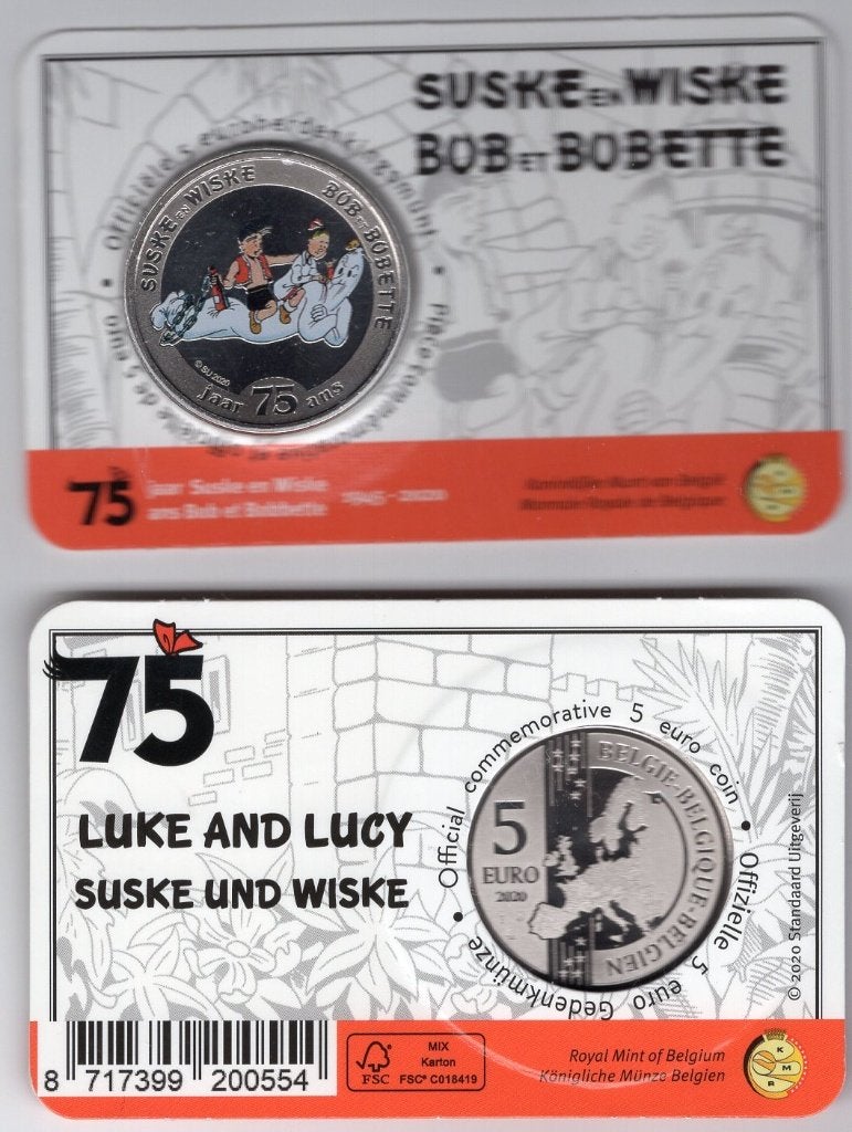 5 Euro Belgie 2020 - Suske en Wiske - BU Coincard Kleur, Postzegels en Munten, Verzenden, België, 5 euro, Losse munt