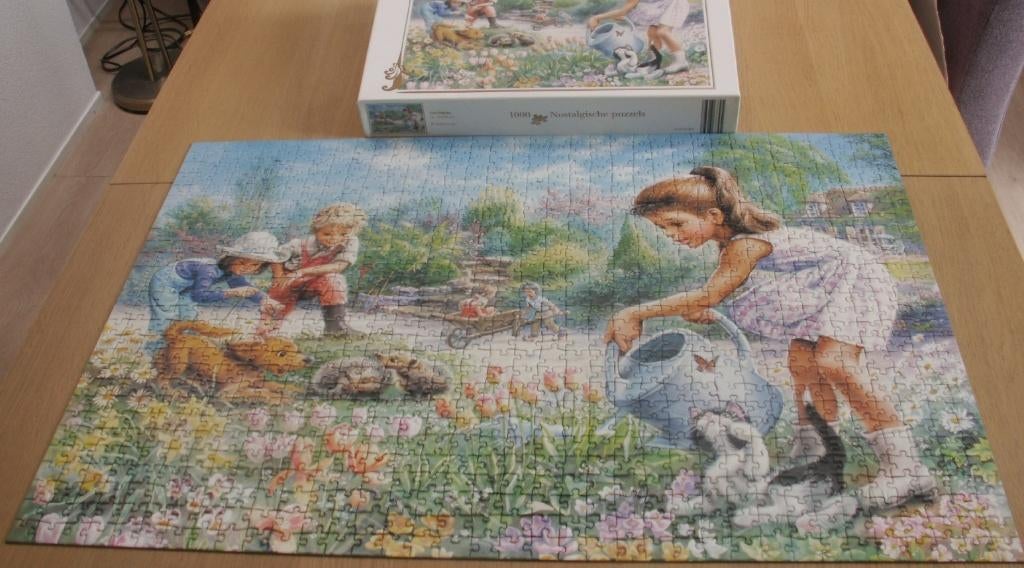 Puzzel 1000 stukjes Nostalgische puzzel Tuinidylle, Ophalen of Verzenden, 500 t/m 1500 stukjes, Zo goed als nieuw