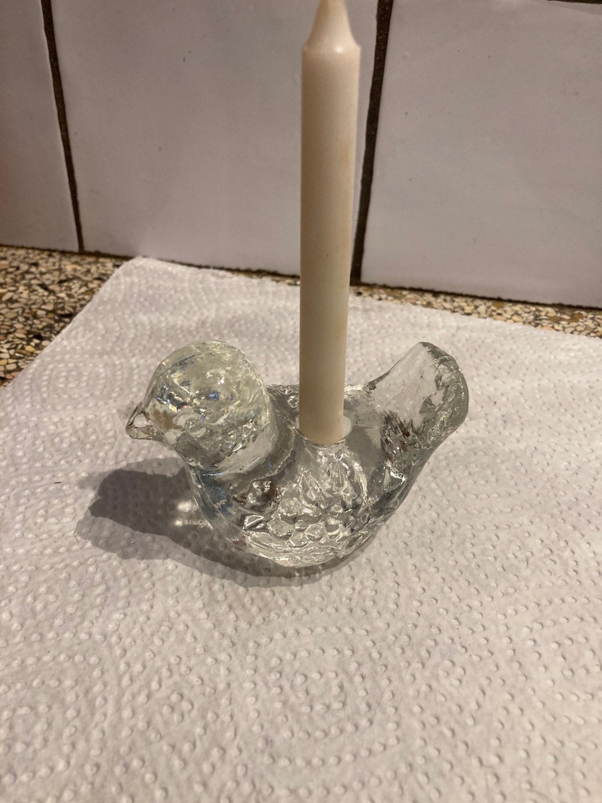 Oude kandelaar vogel, Ophalen of Verzenden, Glas