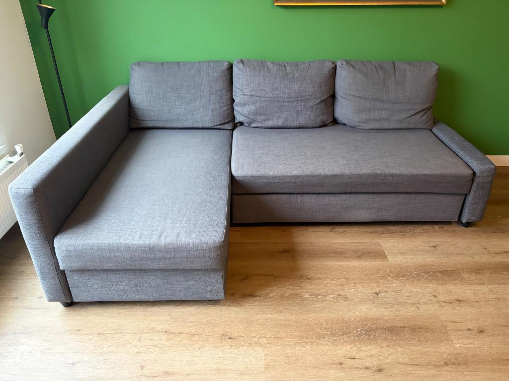 Slaapbank Grijs (Ikea Friheten) te koop, Ophalen, Gebruikt, Hoekbank, Driepersoons